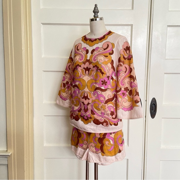 $900 Zimmermann Acadian Paisley Linen Tunic Shorts Set - Picture 5 of 16